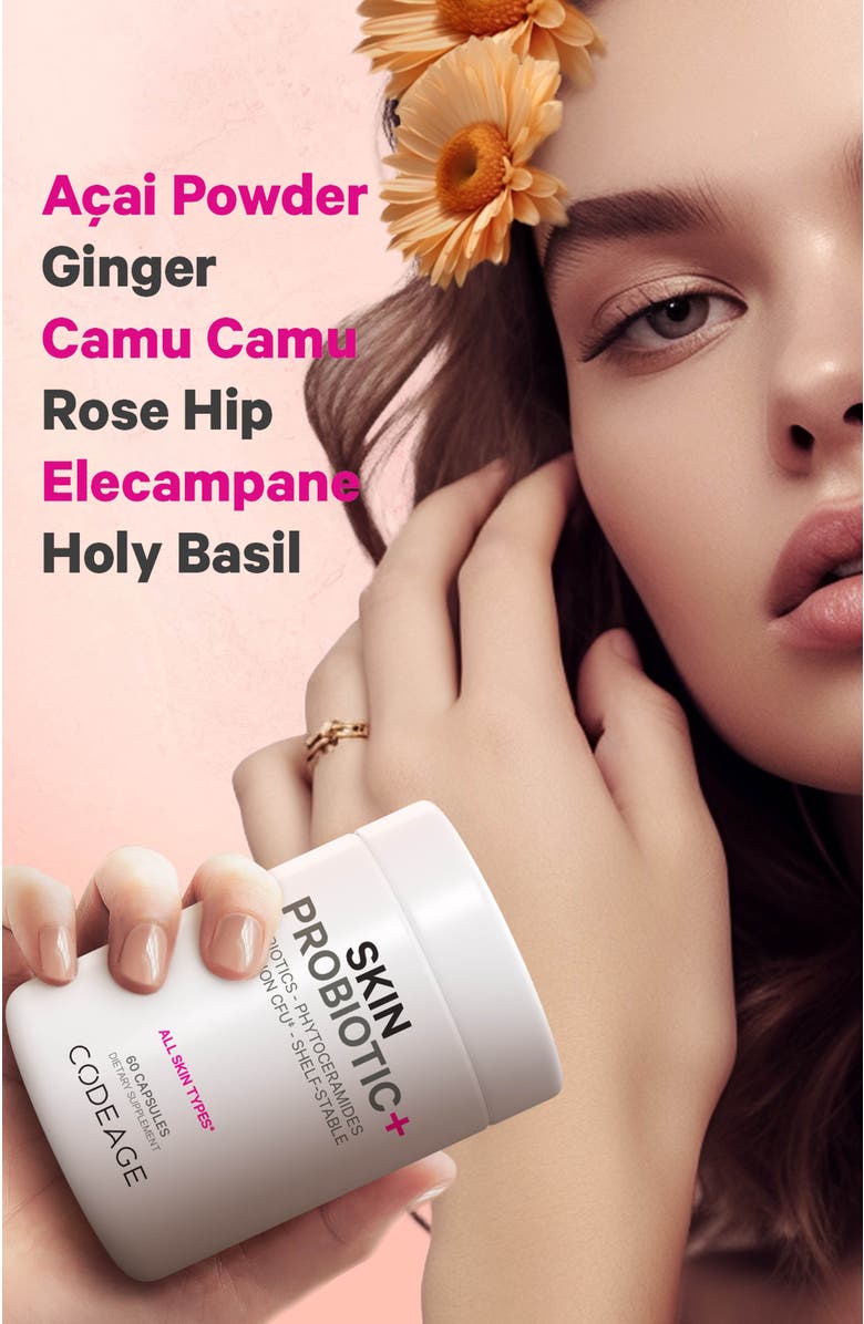 Codeage Skin Probiotics 50 Billion CFU + Prebiotics Supplement, Alternate, color, White