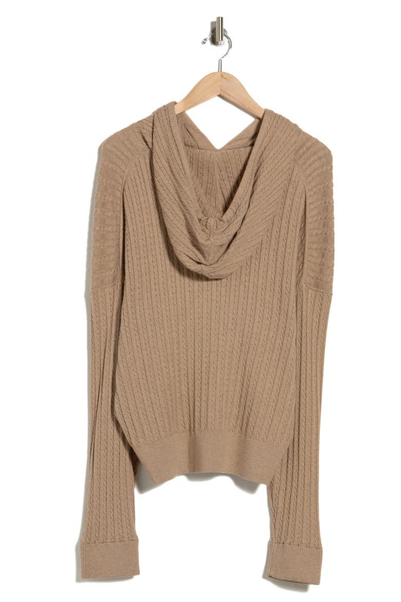 Cable Stitch Cotton & Cashmere Hoodie, Alternate, color, HEATHER TEAK
