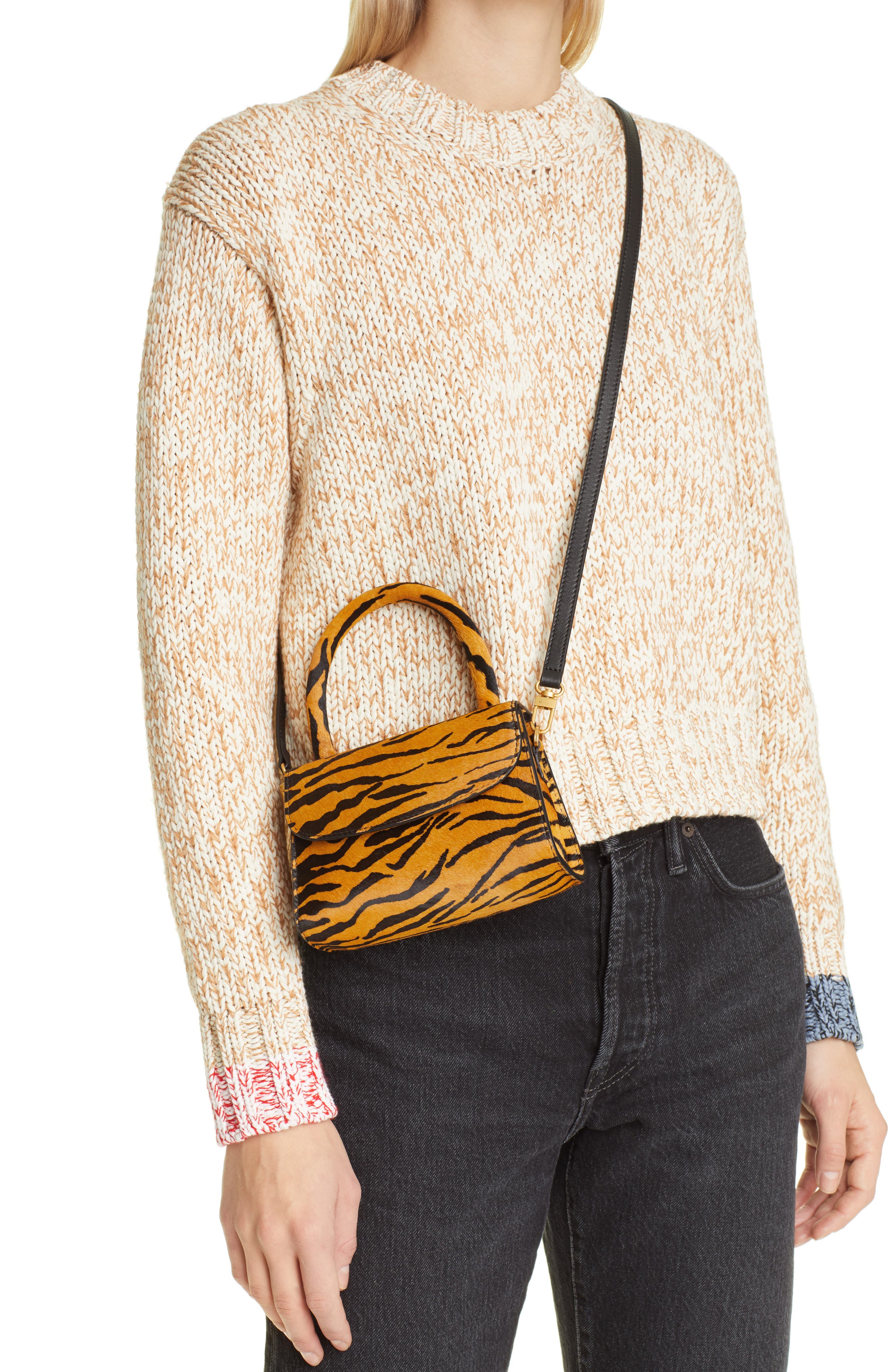 By Far Mini Tiger Print Genuine Calf Hair Top Handle Bag, Alternate, color, 