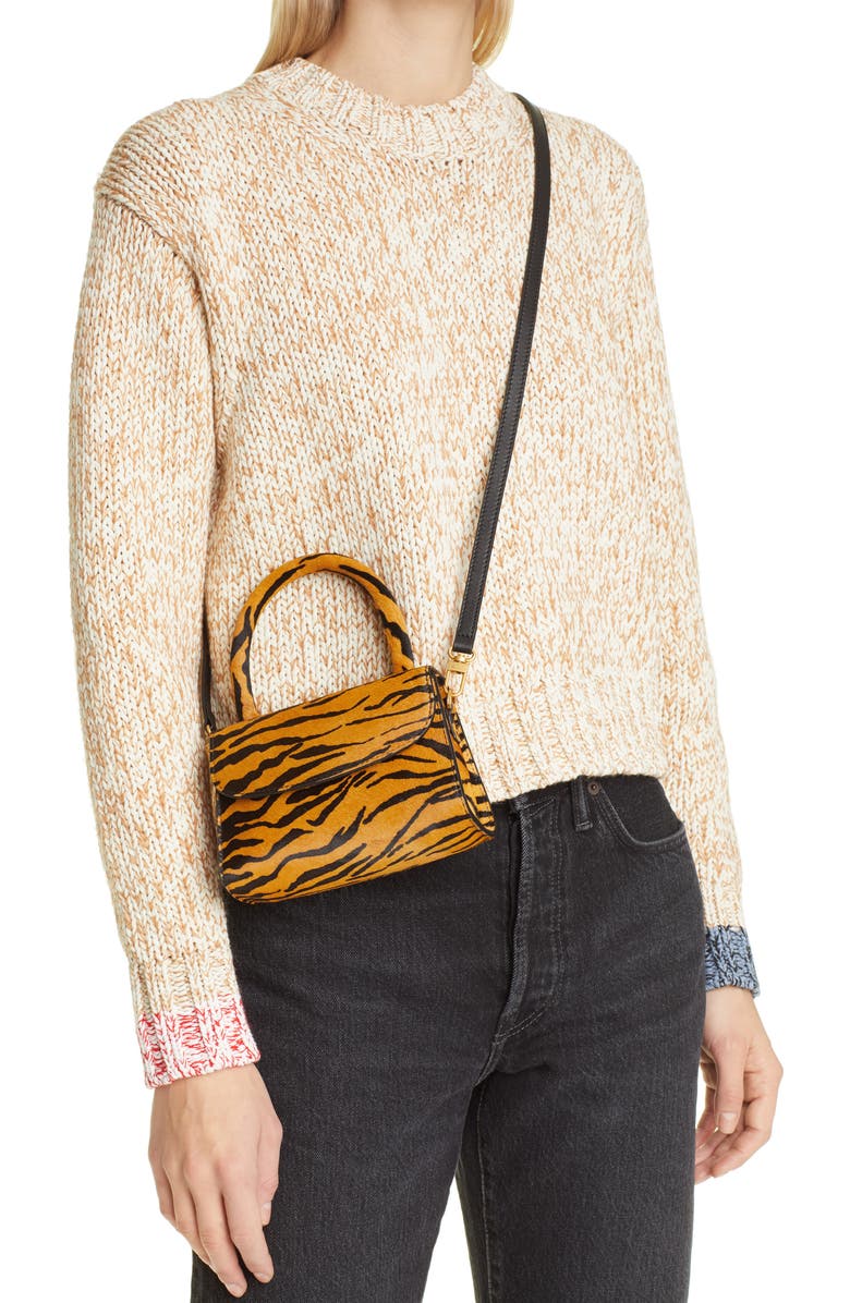 By Far Mini Tiger Print Genuine Calf Hair Top Handle Bag, Alternate, color,