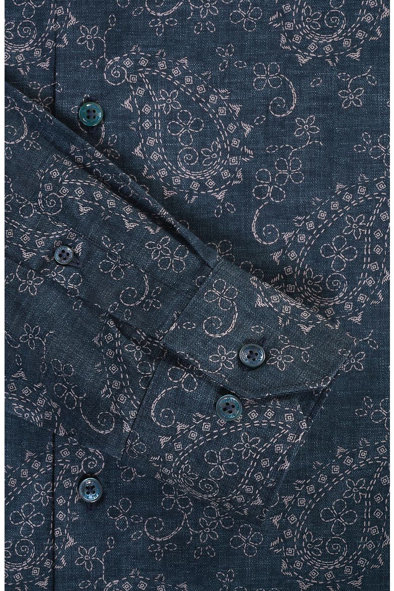 Axel Trim Fit Paisley Stretch Cotton Button-Up Shirt, Alternate, color, NAVY