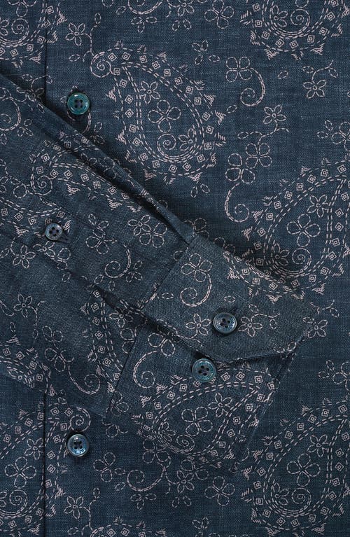 Bugatchi Axel Trim Fit Paisley Stretch Cotton Button-up Shirt In Blue