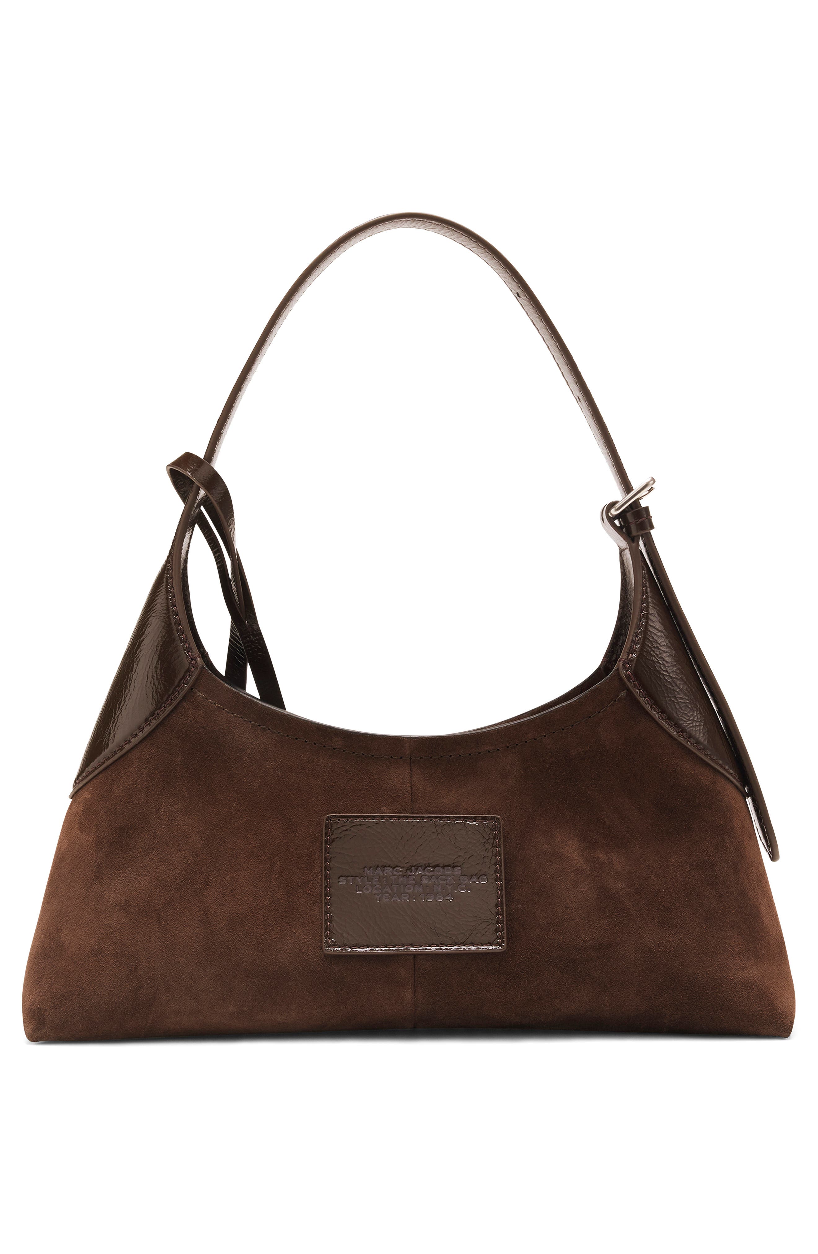 The Small Sack Bag Suede Leather Hobo, Alternate, color, DARK BROWN