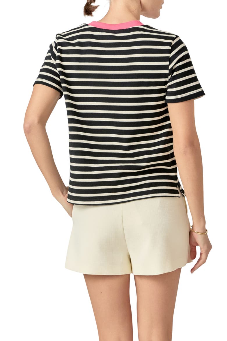 Contrast Crewneck Stripe T-Shirt, Alternate, color, BLACK/ PINK