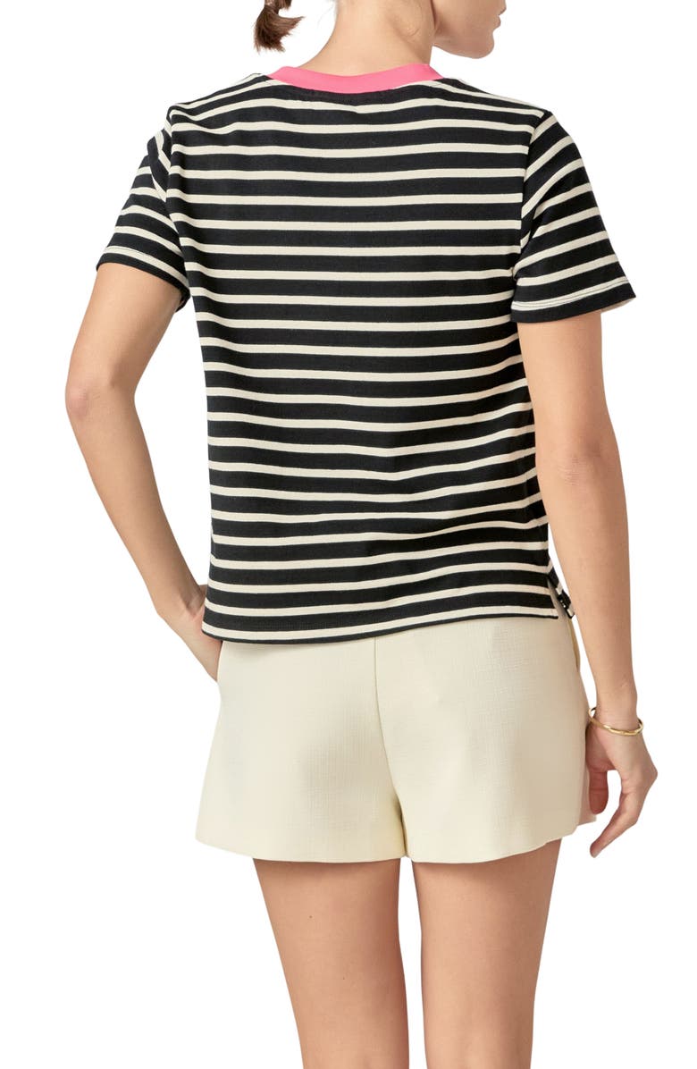English Factory Contrast Crewneck Stripe T-Shirt, Alternate, color, Black/ Pink