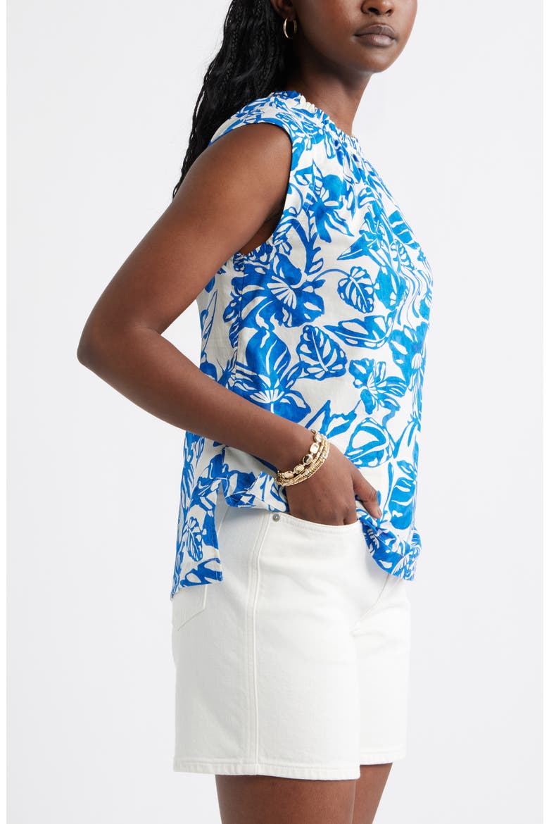 Floral Print Ruffle Trim Cotton Top, Alternate, color, IVORY- BLUE ELLIE BLOSSOM