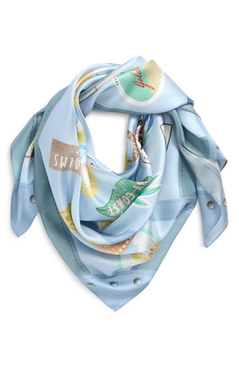 Travel Stickers Silk Square Scarf