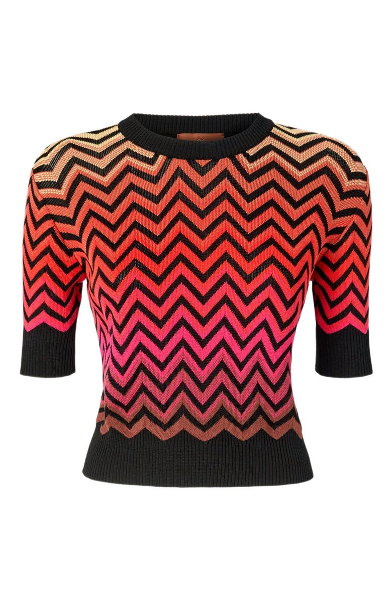 Missoni Short-sleeved Crewneck Sweater With Dégradé Chevron Motif, Alternate, color, Multicoloured