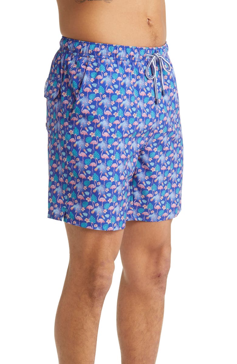 Peter Millar Flamingo Floral Swim Trunks, Alternate, color,