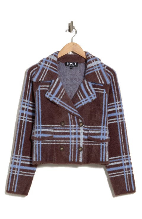 Plaid Double Breasted Sweater Jacket