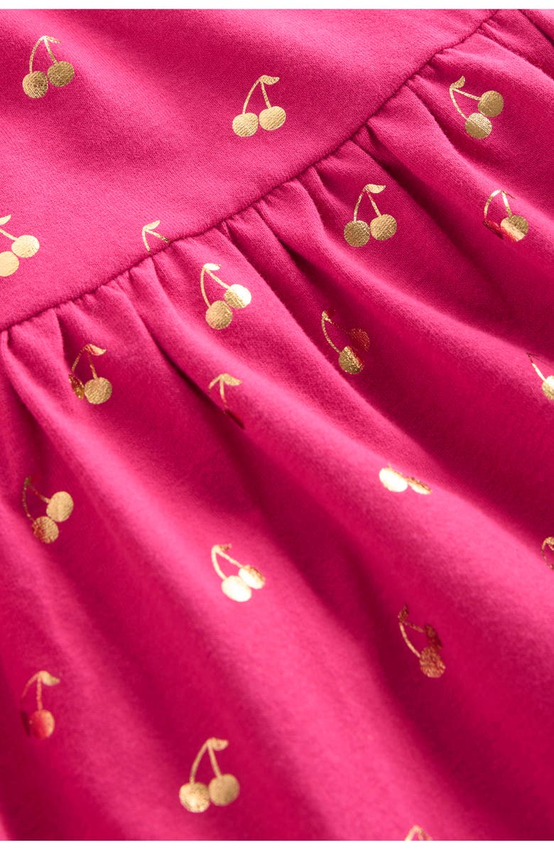 Mini Boden Kids' Ariel Twirly Cherry Foil Print Long Sleeve Cotton Jersey Dress, Alternate, color, Cherry Jam Foil Cherries