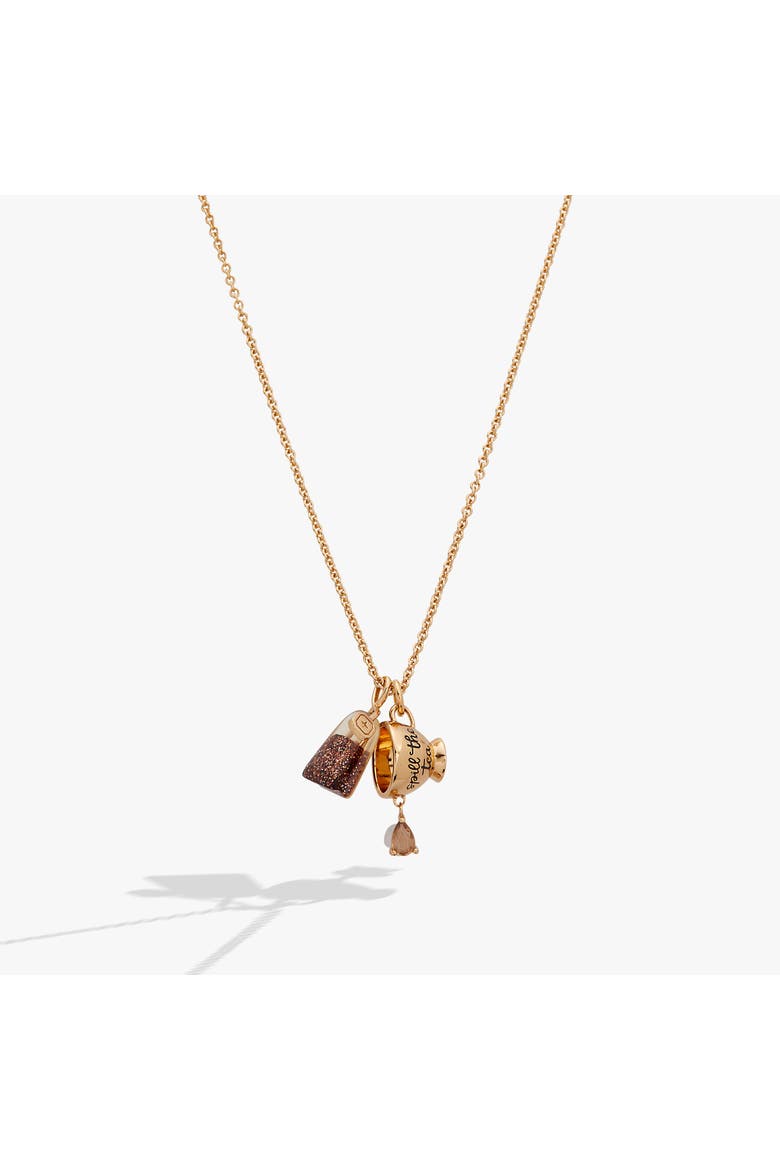 'Spill the Tea' Cup & Tea Bag Charm Pendant Necklace, Main, color, Gold