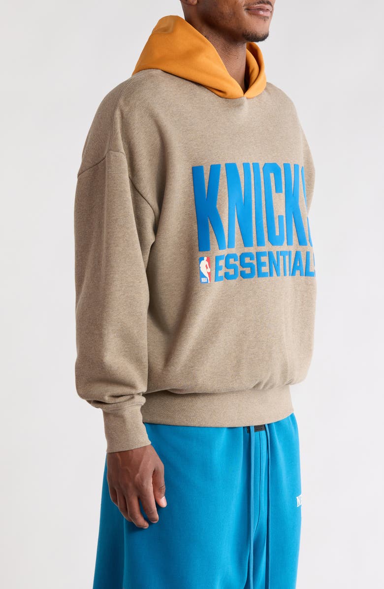 Fear of God Essentials x NBA New York Knicks Sports Fit Cotton Blend Hoodie, Alternate, color, Homestead Heather/ Orange