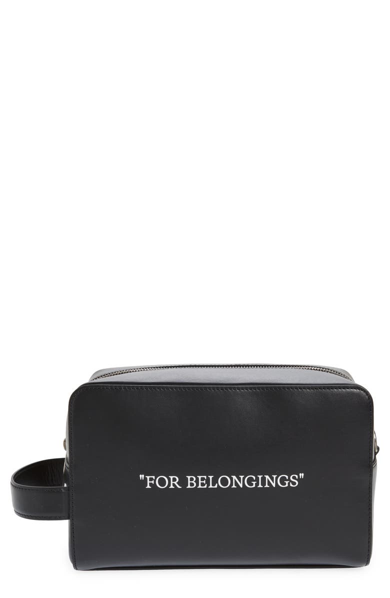 Off-White Quote Bookish Leather Pouch, Main, color, 