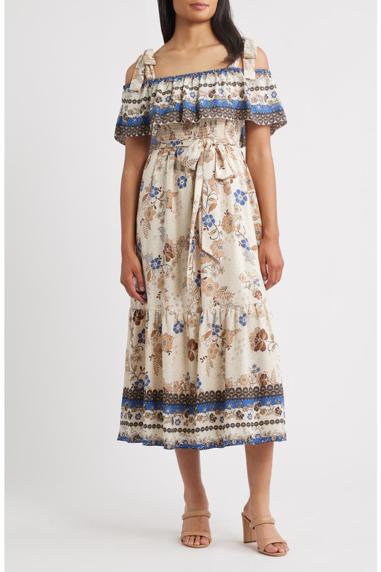 mix print midi dress GiGio Mixed Print Tiered Midi Dress in Cobalt Mix L