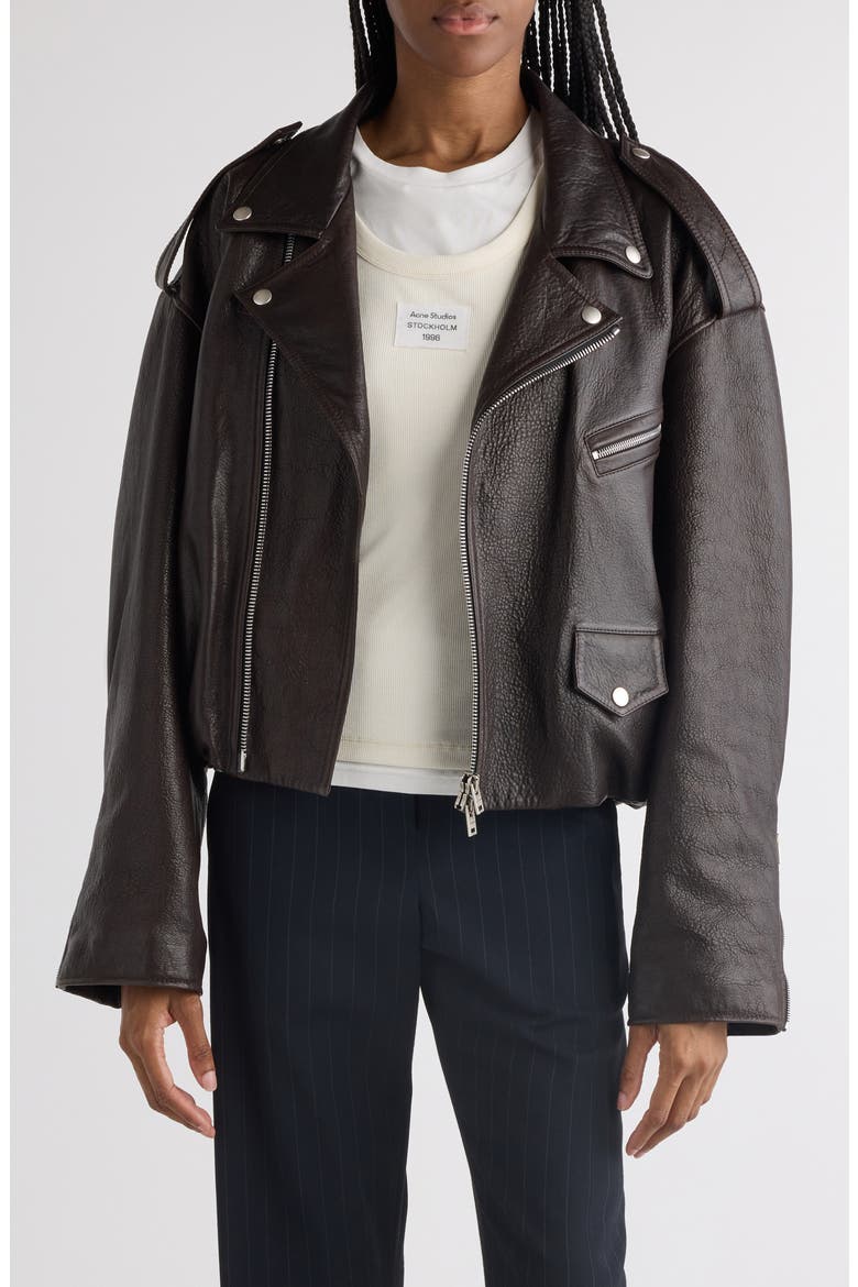 Liso Leather Crop Moto Jacket, Main, color, DARK BROWN