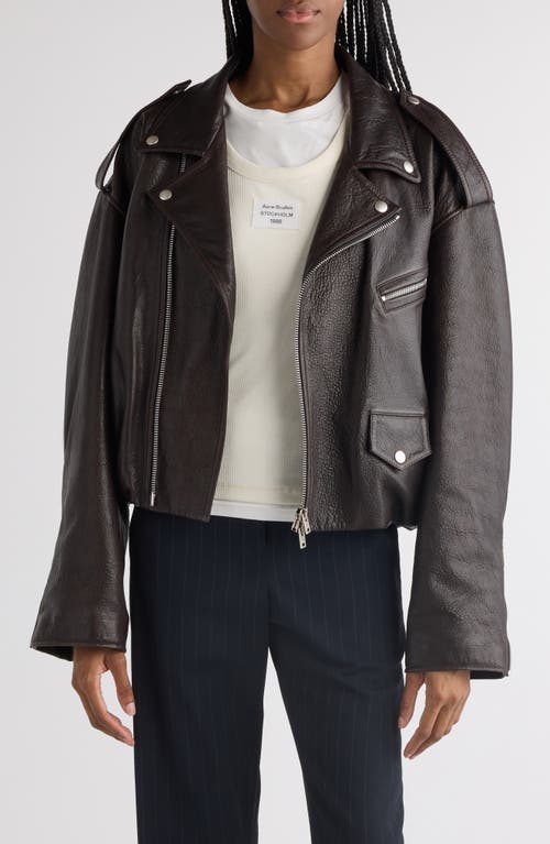 Acne Studios Liso Leather Crop Moto Jacket In Dark Brown