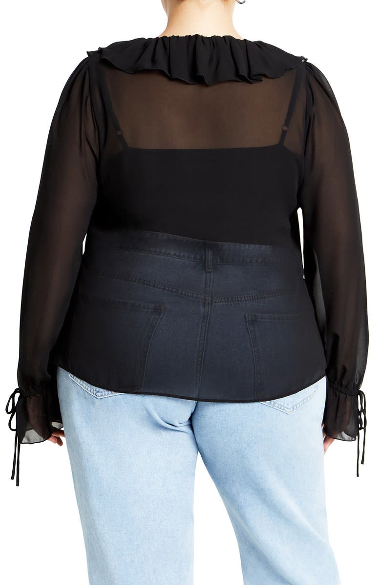 City Chic Felix Ruffle Long Sleeve Tiered Dress, Alternate, color, Black