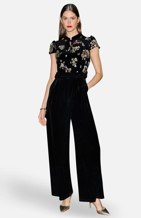 Luxe Velvet Embroidered Floral Jumpsuit