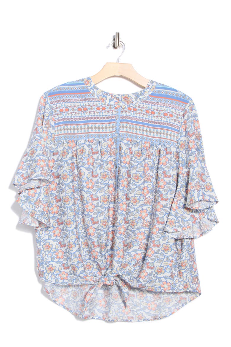 Novelty Tie Front Button-Up Shirt, Alternate, color, BLUE SKY MULTI