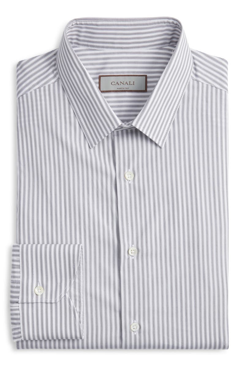 Canali Regular Fit Stripe Dress Shirt, Main, color, Grey