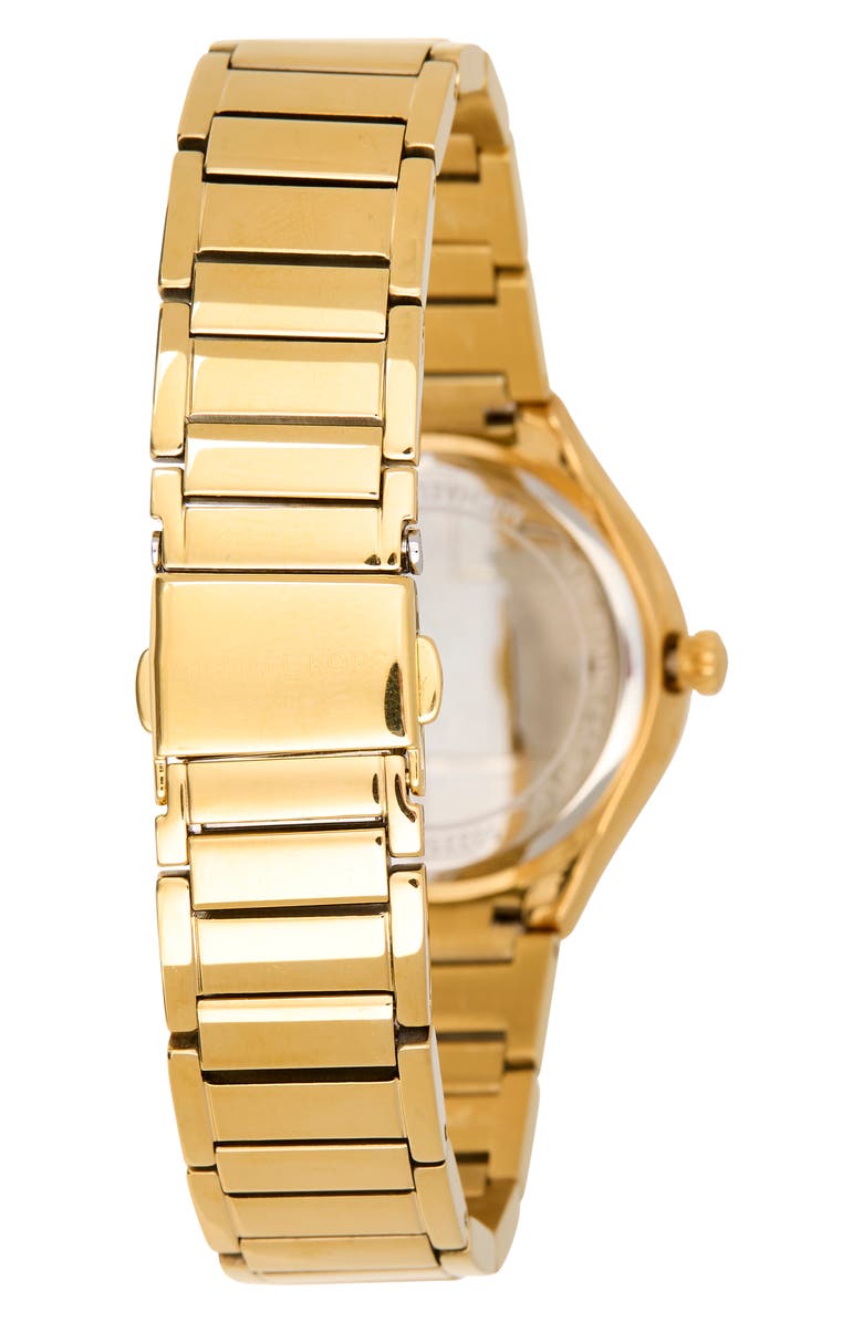 Michael Kors Sylvia Crystal Three Hand Bracelet Watch, 33mm, Alternate, color, Gold