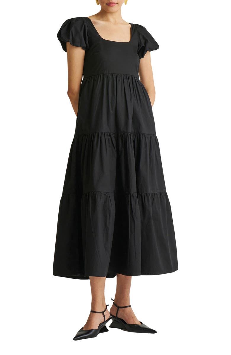 Reistor Puff Sleeve Tiered Maxi Dress, Main, color, Black