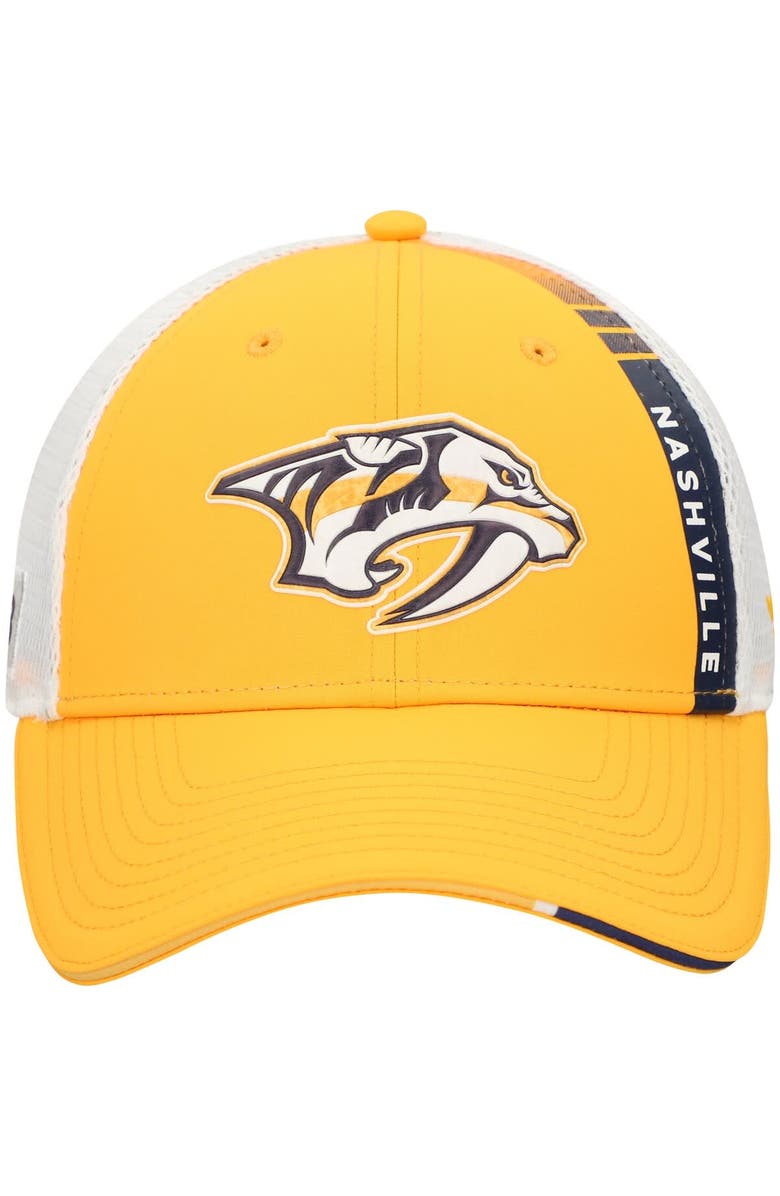 FANATICS Men's Fanatics  Gold Nashville Predators Authentic Pro Draft Adjustable Trucker Hat, Alternate, color, 