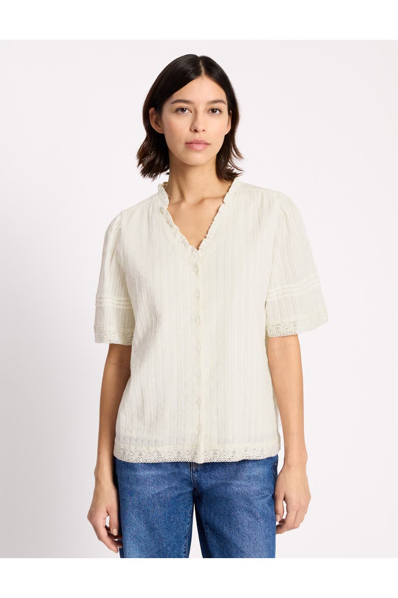 Pintuck Sleeve Button Through Top, Main, color, Cream