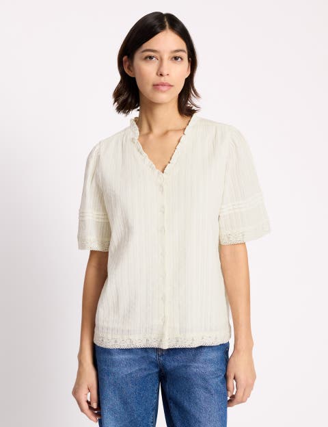 Pintuck Sleeve Button Through Top