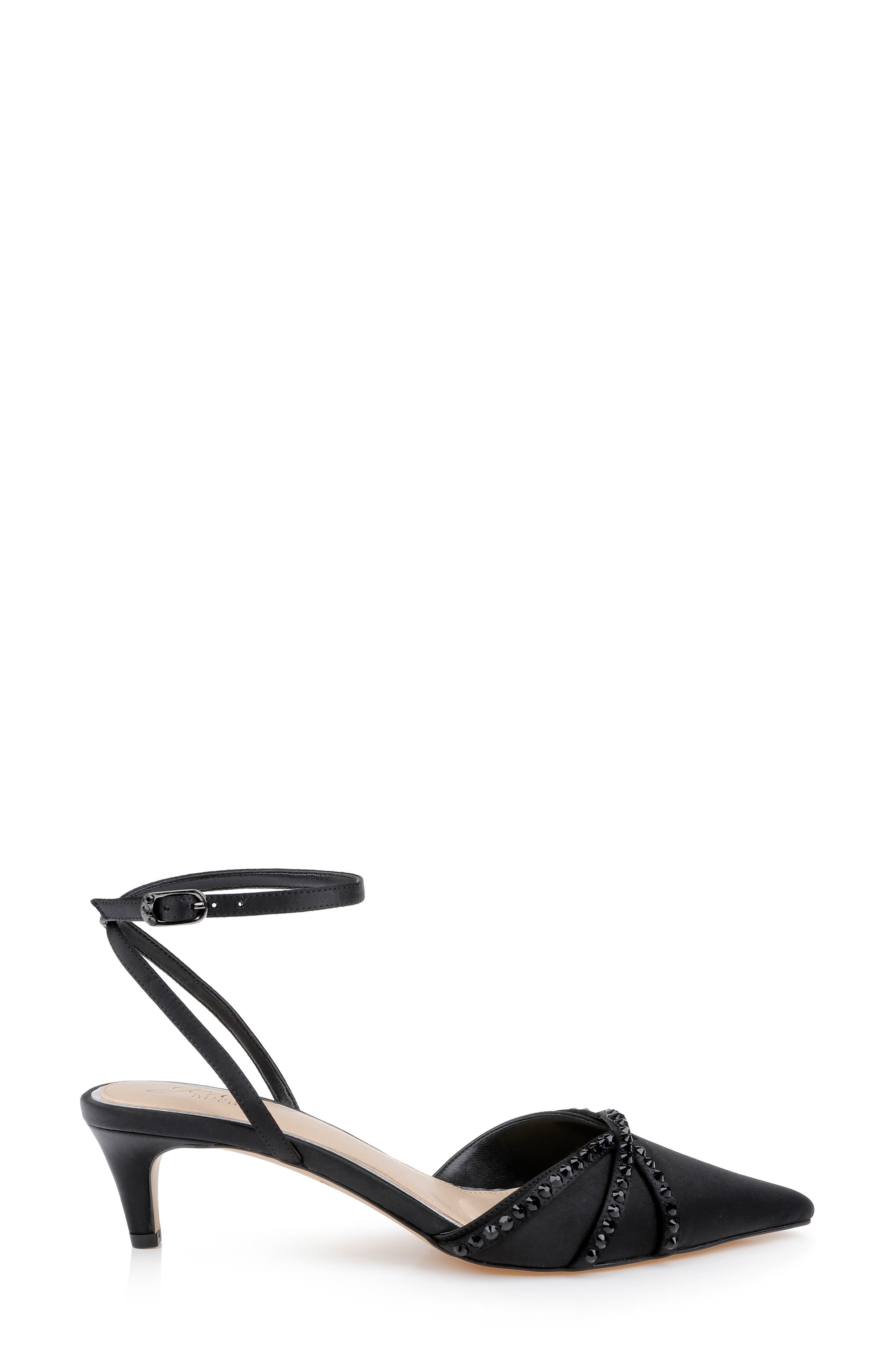 Jewel Badgley Mischka Indra Ankle Strap Pointed Toe Kitten Heel Pump, Alternate, color, Black Satin
