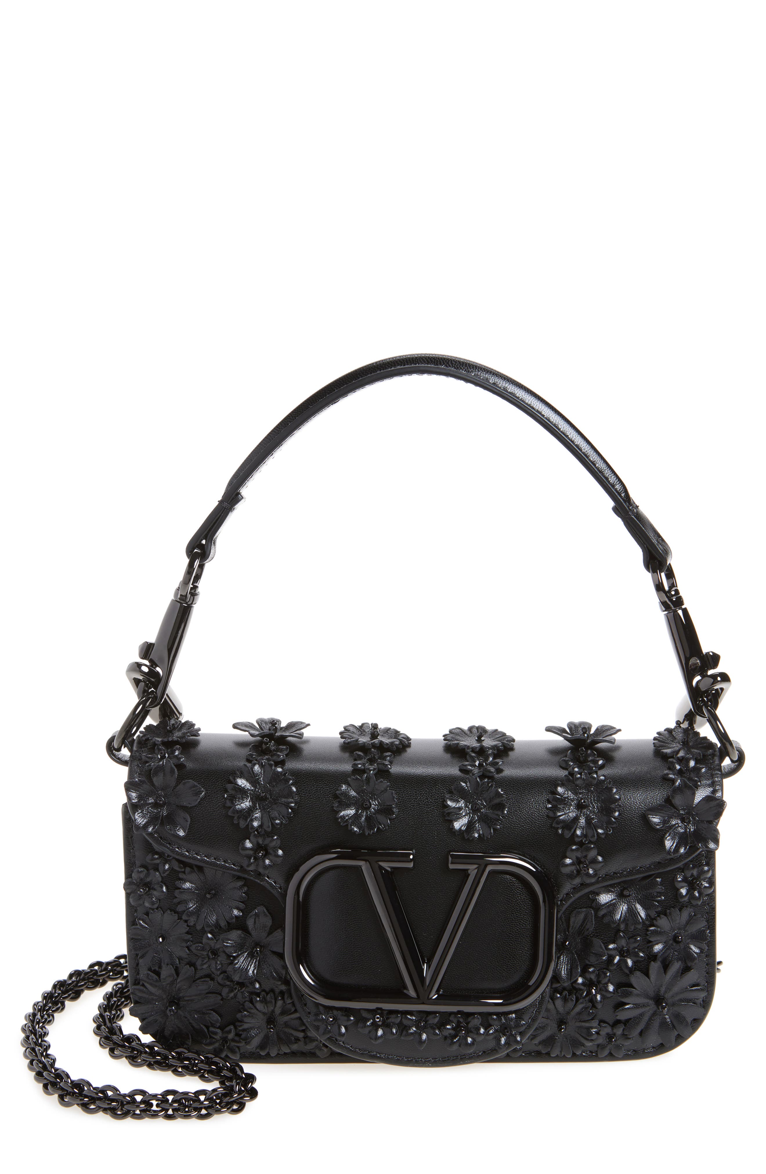 Valentino Garavani Small Locò Floral Logo Leather Shoulder Bag, Main, color, 