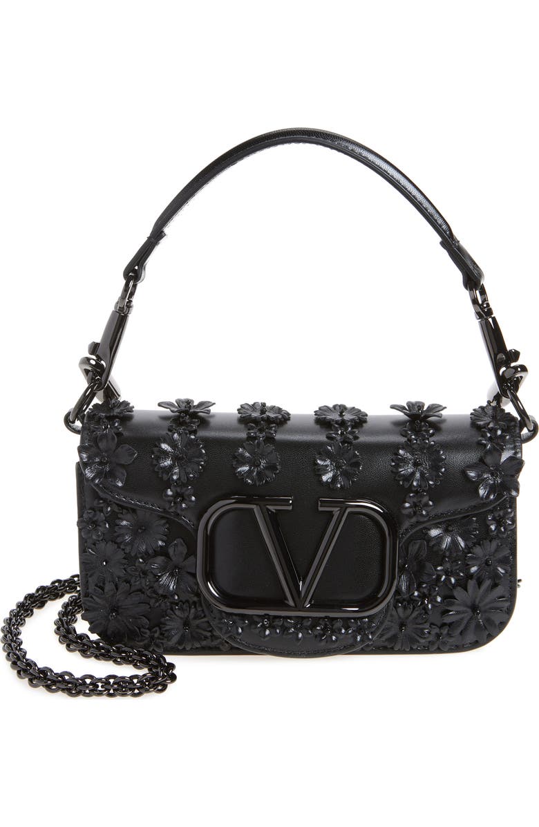 Valentino Garavani Small Locò Floral Logo Leather Shoulder Bag, Main, color,