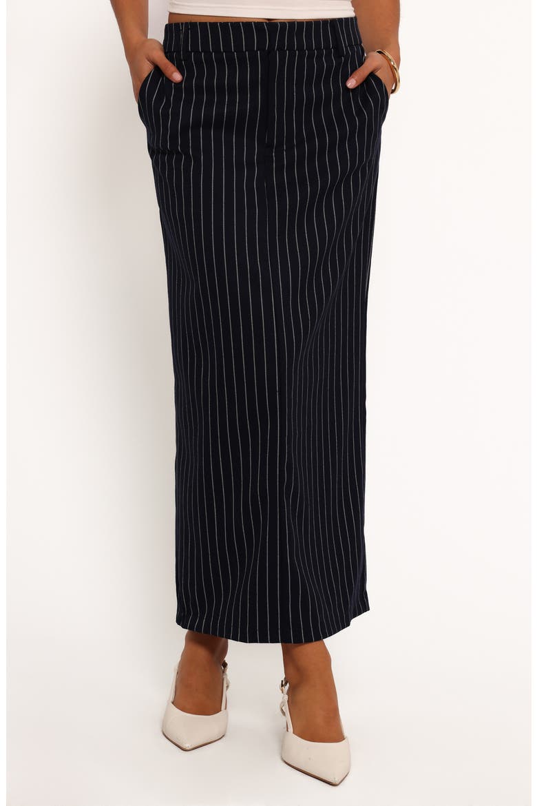 Ellory Pinstripe Maxi Skirt, Main, color, NAVY PINSTRIPE