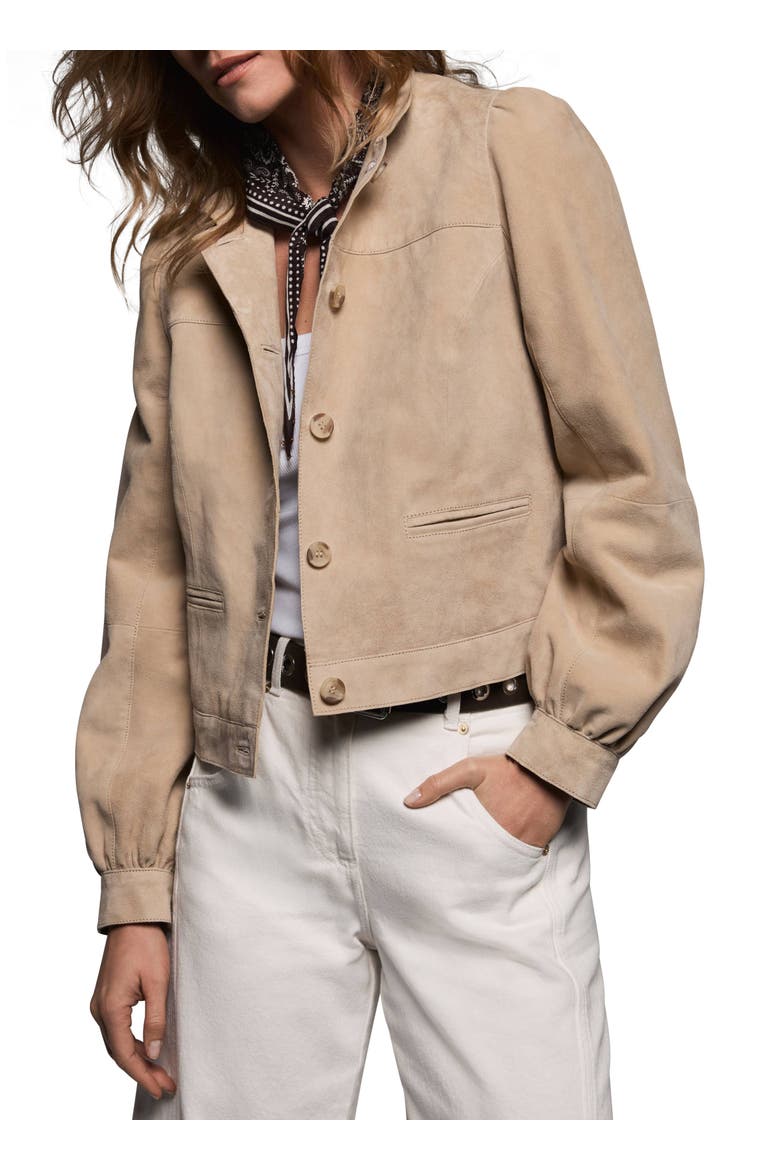 Suede Puff Sleeve Jacket, Alternate, color, Tan