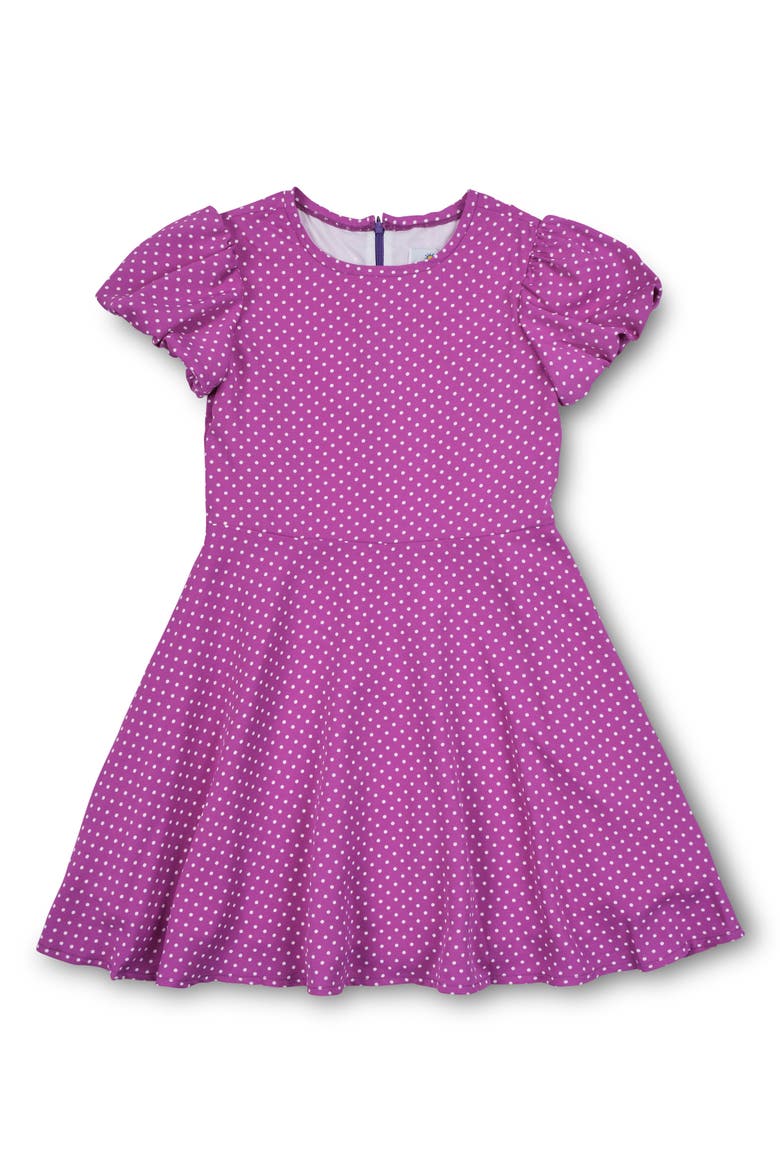Polka Dot Dress with Bubble Sleeves, Main, color, Purple