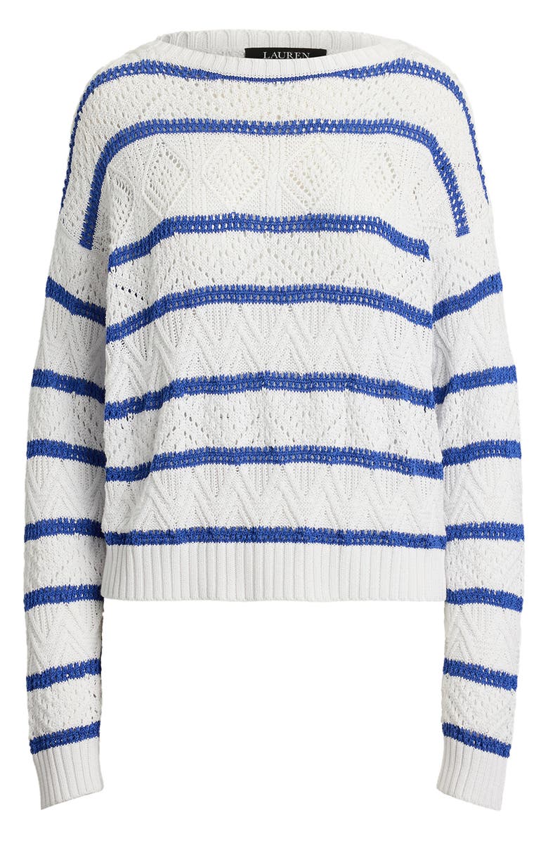 Lauren Ralph Lauren Stripe Pointelle Cotton Blend Sweater, Alternate, color, 