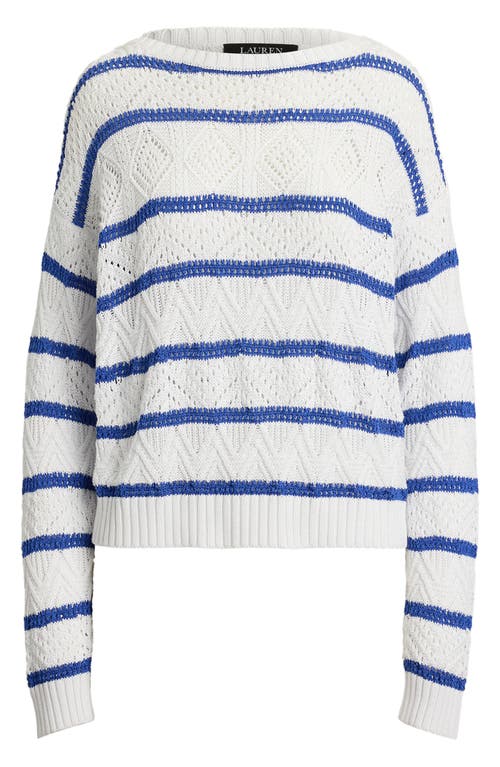 Ralph Lauren Lauren  Stripe Pointelle Cotton Blend Sweater