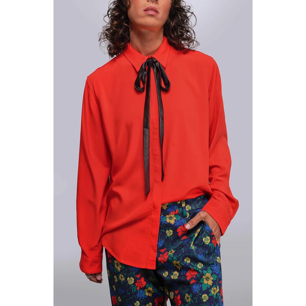 WILDFANG The Empower long Sleeve Bow Button Up in Chili/black  product