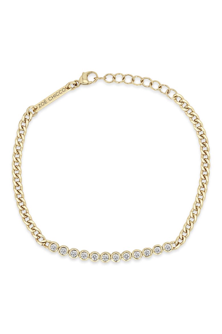14K Gold Curb Chain Diamond Tennis Bracelet, Alternate, color, YELLOW