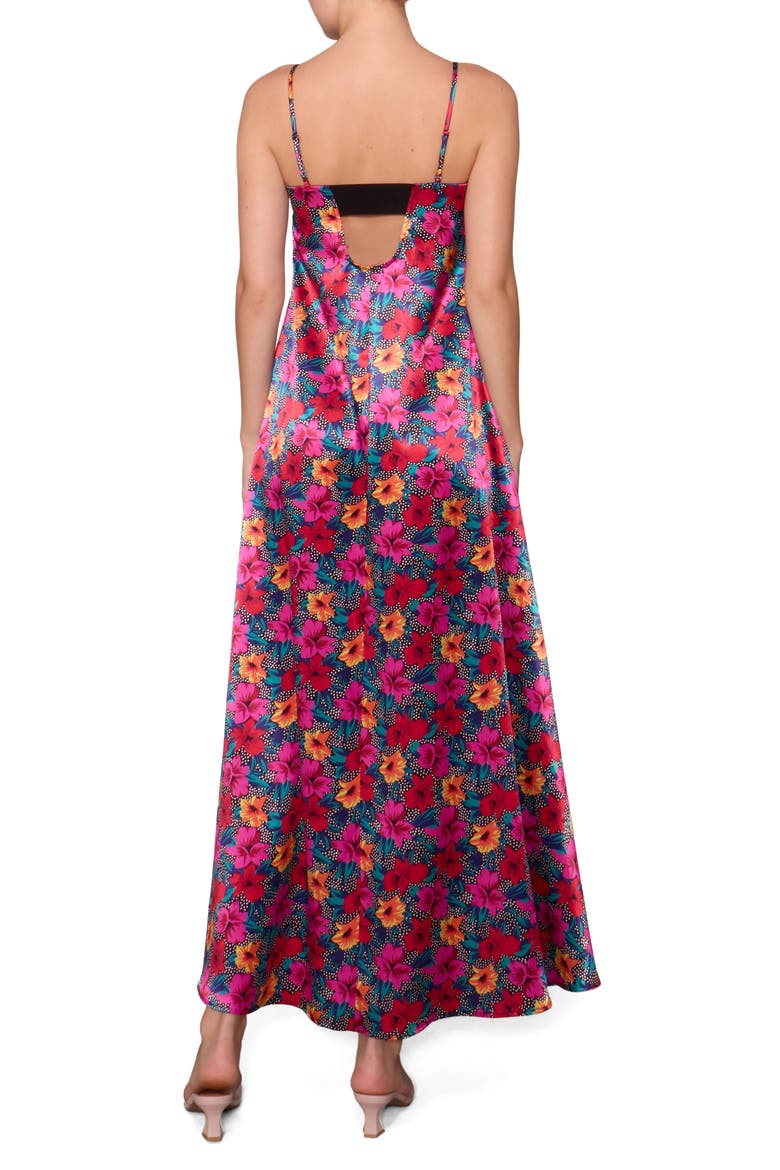 Print Sleeveless Satin Maxi Dress, Alternate, color, BLACK MAGENTA MULTI