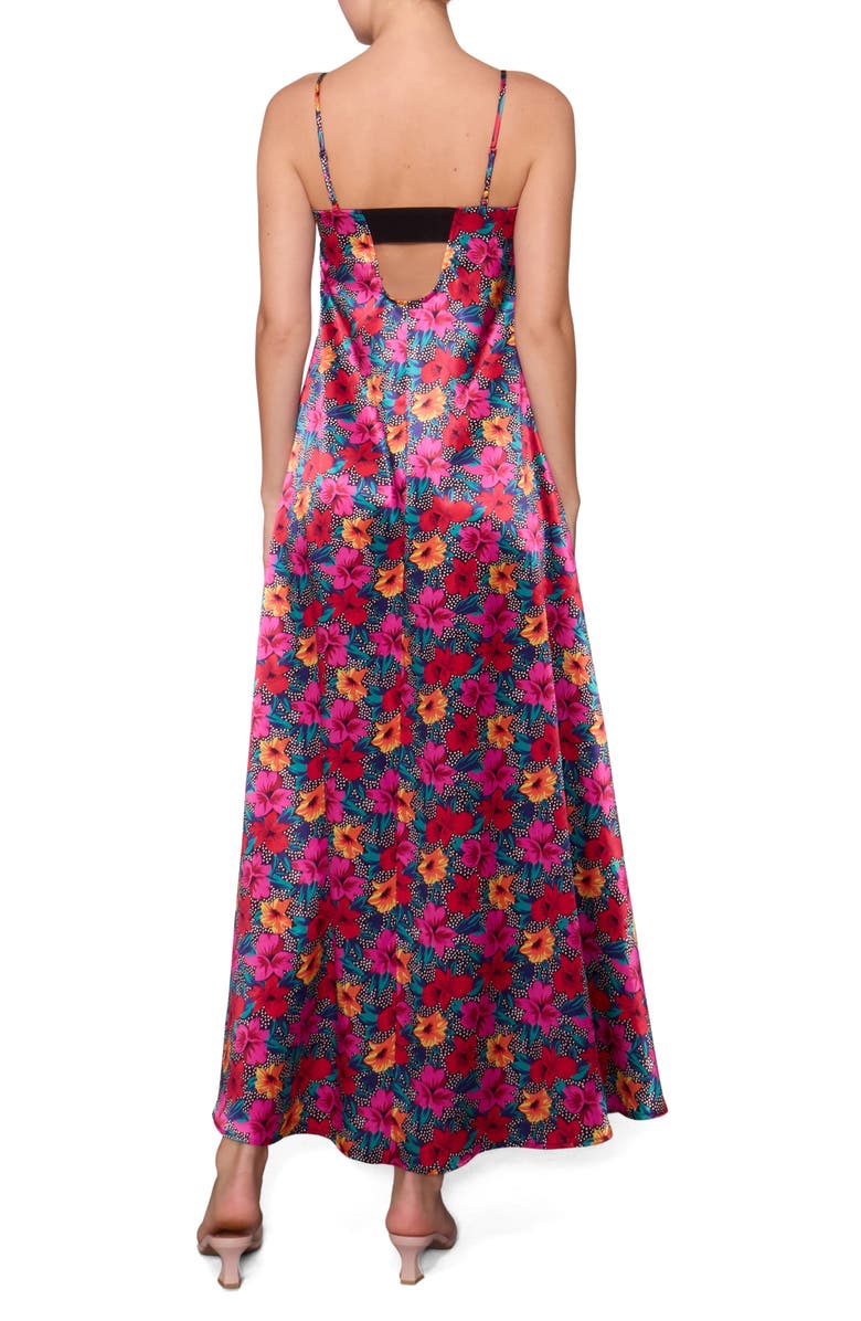 MELLODAY Print Sleeveless Satin Maxi Dress, Alternate, color, Black Magenta Multi