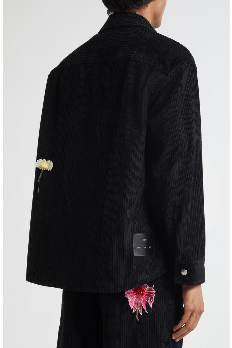 Floral Appliqué Corduroy Shirt Jacket, Alternate, color, BLACK