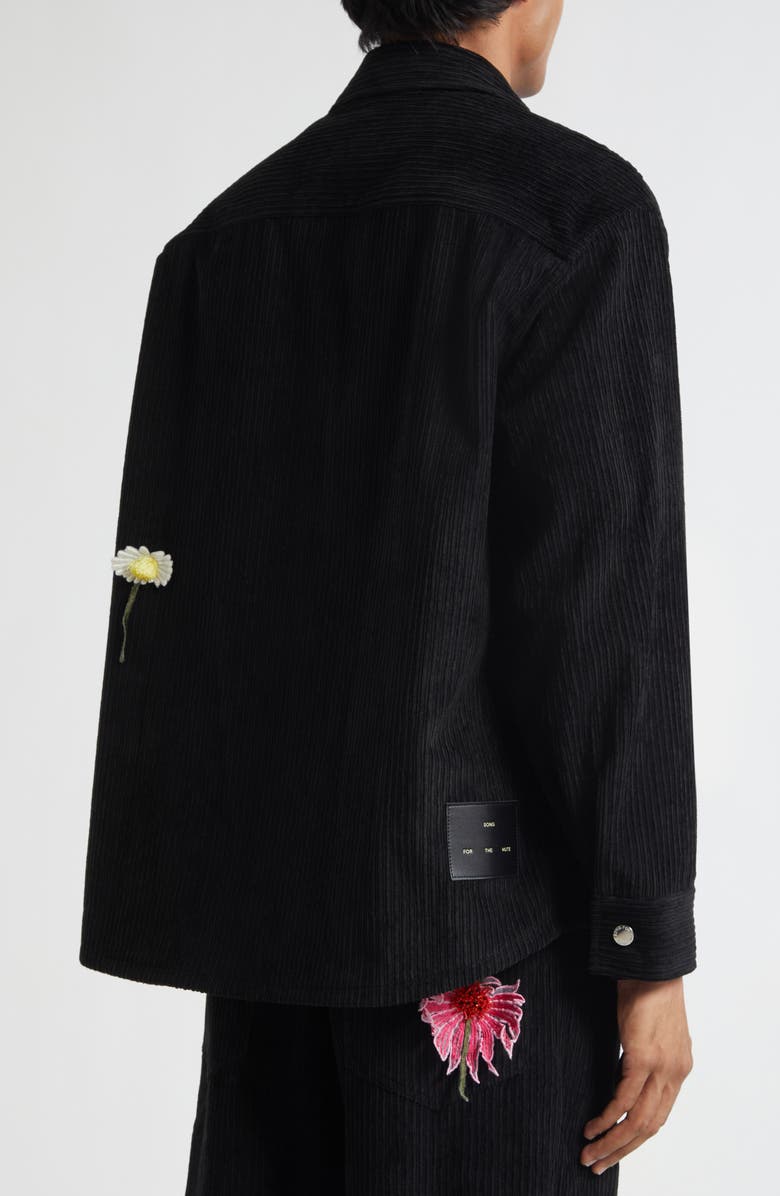 SONG FOR THE MUTE Floral Appliqué Corduroy Shirt Jacket, Alternate, color, Black