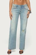 EDIKTED Lainie Distressed Low Rise Bootcut Jeans