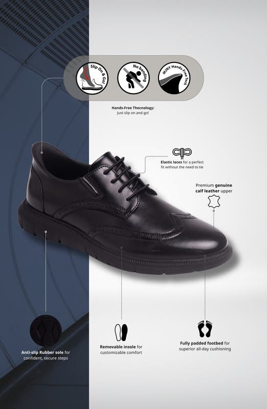 Marc Joseph New York Hill Street Hands Free Technology Leather Wingtip Casual Oxford, Alternate, color, Black Napa Leather/Black