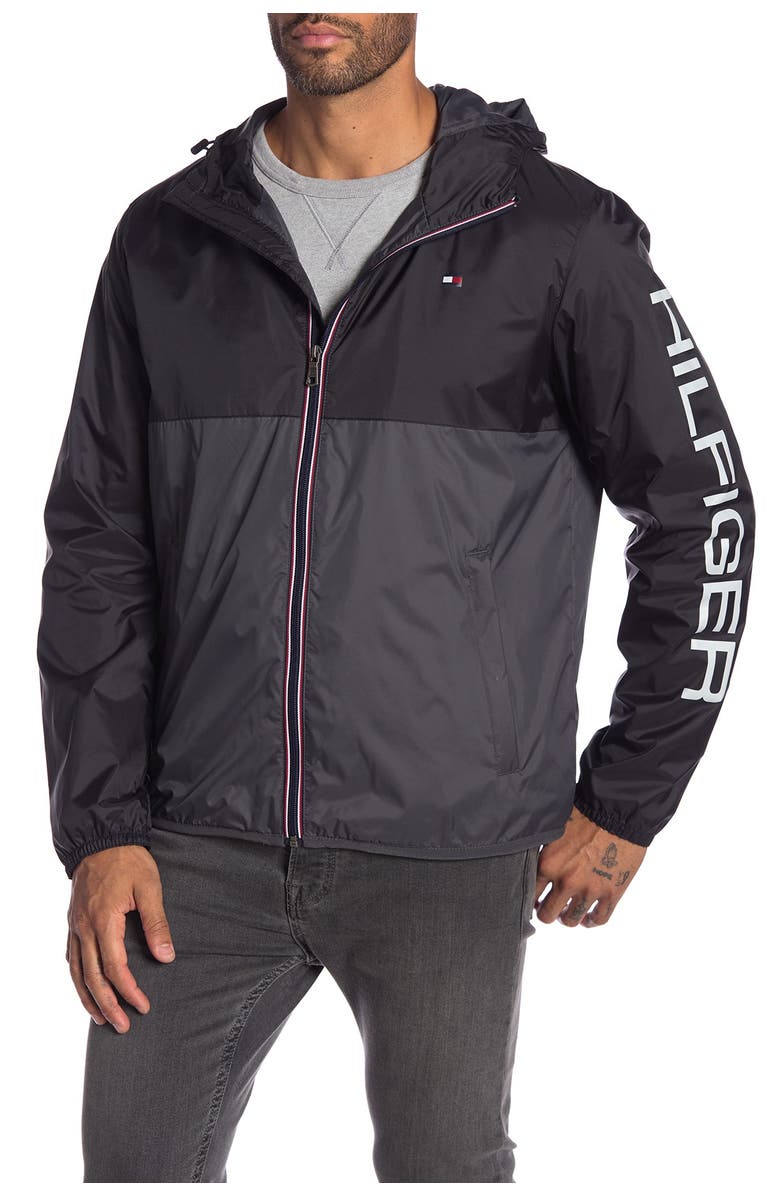 Tommy Hilfiger Colorblock Hooded Rain Jacket, Main, color, 