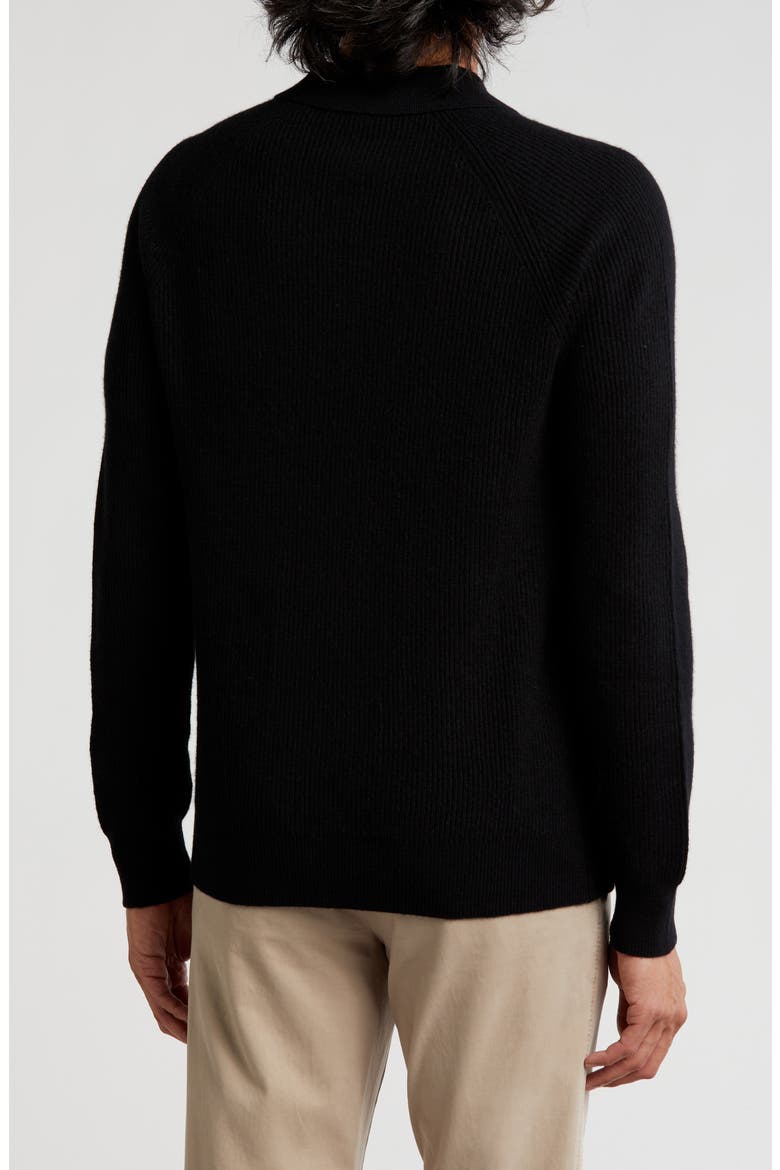 Rib Cashmere Polo Sweater, Alternate, color, BLK