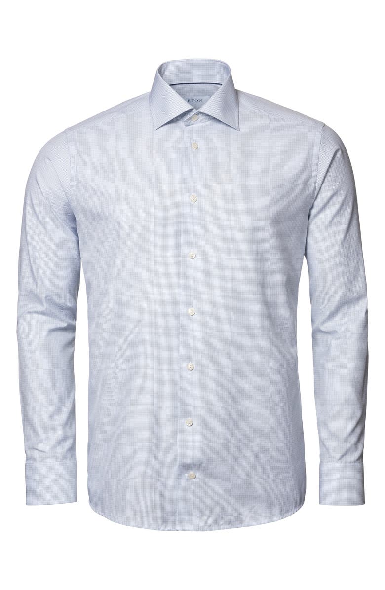 Eton Slim Fit Check Stretch Cotton Blend Dress Shirt, Main, color, 