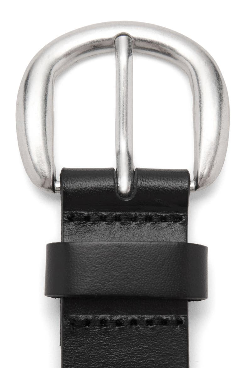 Round Buckle Leather Belt, Alternate, color, BLACK